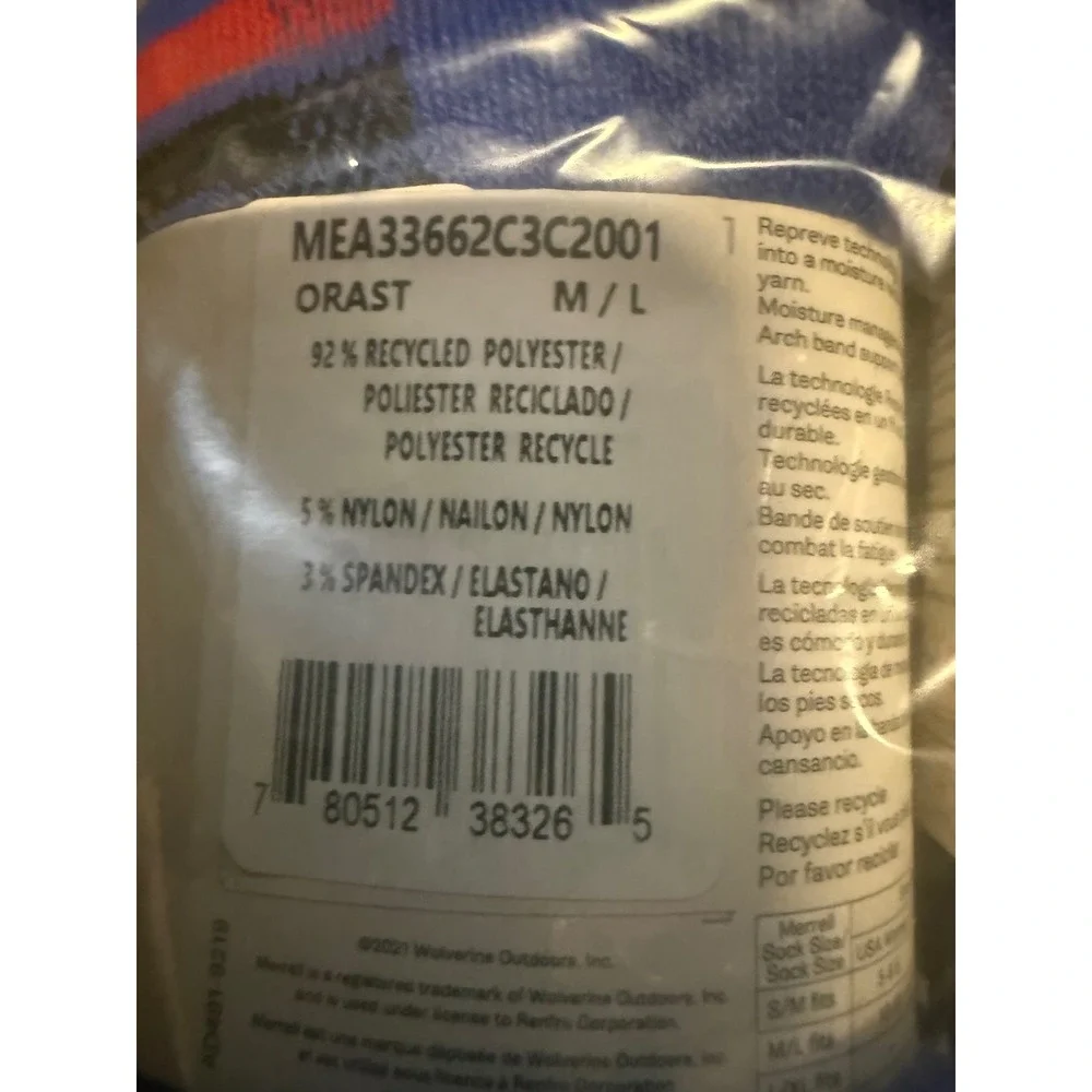 Merrell Men Recycled Everyday Crew Socks 6 Pair Blue Gray White M/L